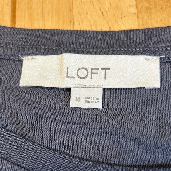 2 for$15 Loft Navy Blue Short Sleeve Top with Tie Front - Picture 5 of 9